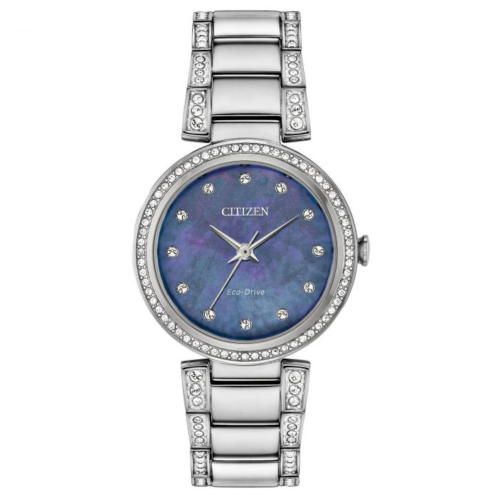Ladies' Citizen Eco-Drive Silhouette Crystal Blue Mother of Pearl Dial Watch