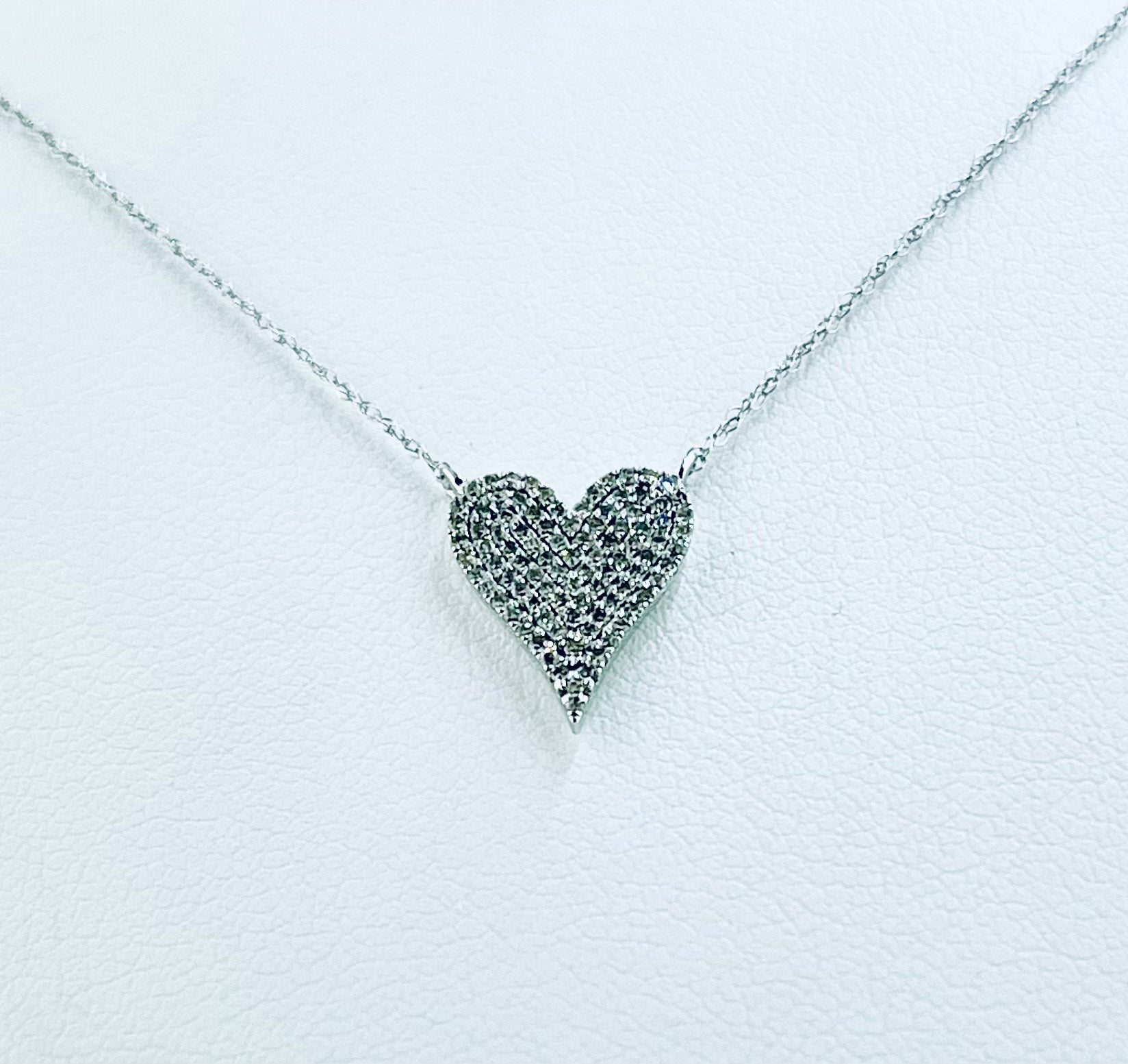 White Gold Pave Diamond Heart Necklace