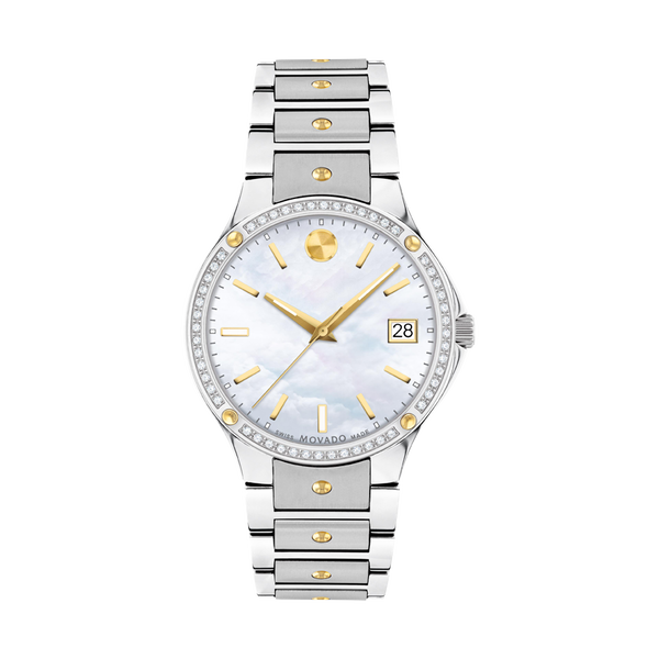 Movado SE, 32mm finished stainless steel white mother-of-pea