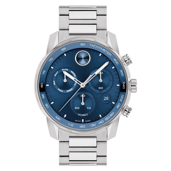 Movado Bold Verso Blue Chronograph Watch w/ a Stainlees Steel Band