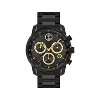 Movado Bold Verso Black & Gold Chronogrpah Dial w/ a Black Stainlles Steel Link Watch Band