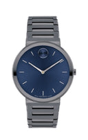 Movado Bold Horizon 40mm grey ion-plated stainless steel watch features a matching Y-link bracelet and a navy dial with military grey-toned accents