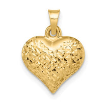 14k Yellow Gold Puffed Hearrt Diamond-Cut Pendant