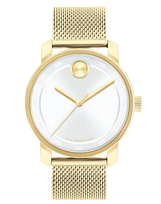 Men's Movado Bold Access Gold-Tone Mesh Strap Watch with Whi...