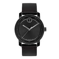 Movado Bold Black Dial Watch w/ a Black Leather Band