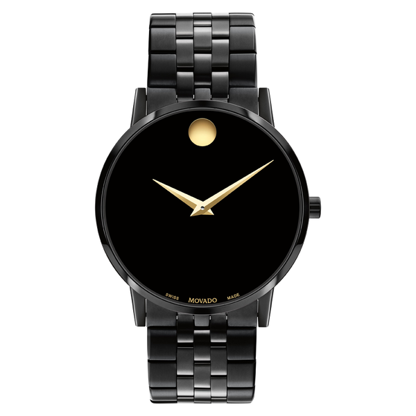 Movado Museum Classic Black Dial & Yellow Tone Hands w/ Black Link Watch Bracelet