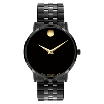 Movado Museum Classic Black Dial & Yellow Tone Hands w/ Black Link Watch Bracelet