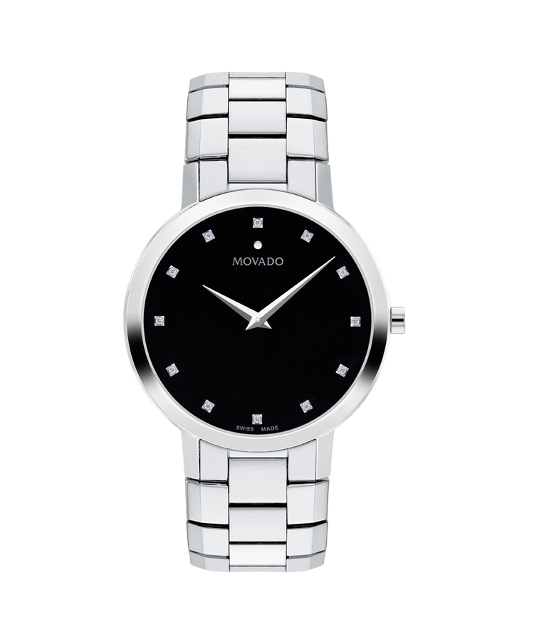 Movado Faceto 39mm with Black Enamel Dial and Steel Dauphine...