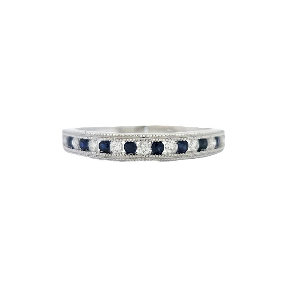 10k 0.15cttw White Gold Sapphire & Diamond Alternating Chann...