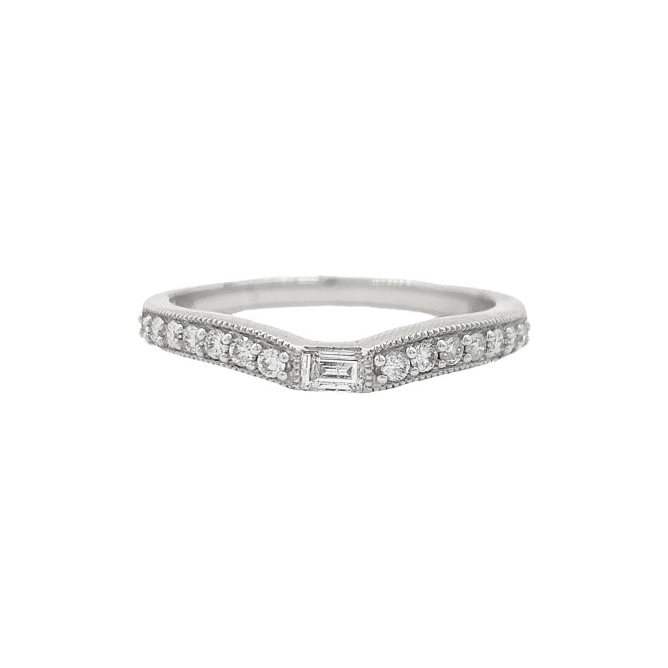 14k 0.25cttw White Gold Diamond Band w/ a Baguette Center St...