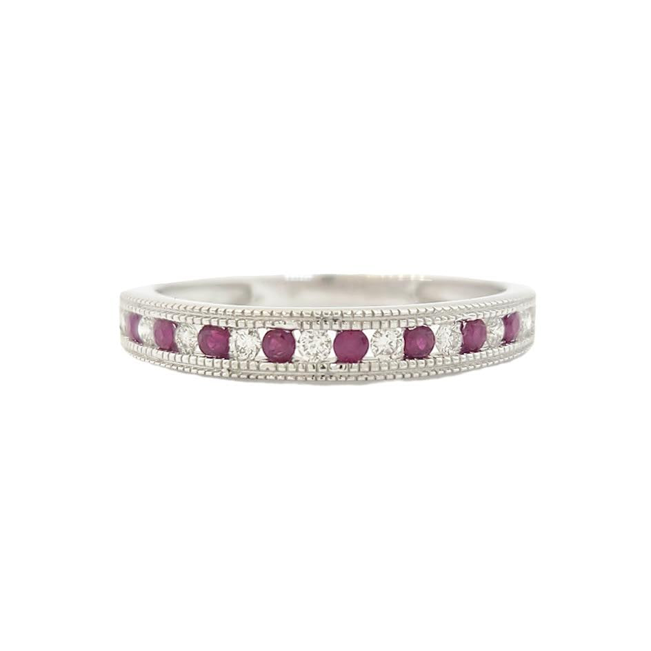 10k 0.15cttw White Gold Emerald & Diamond Alternating Channe...