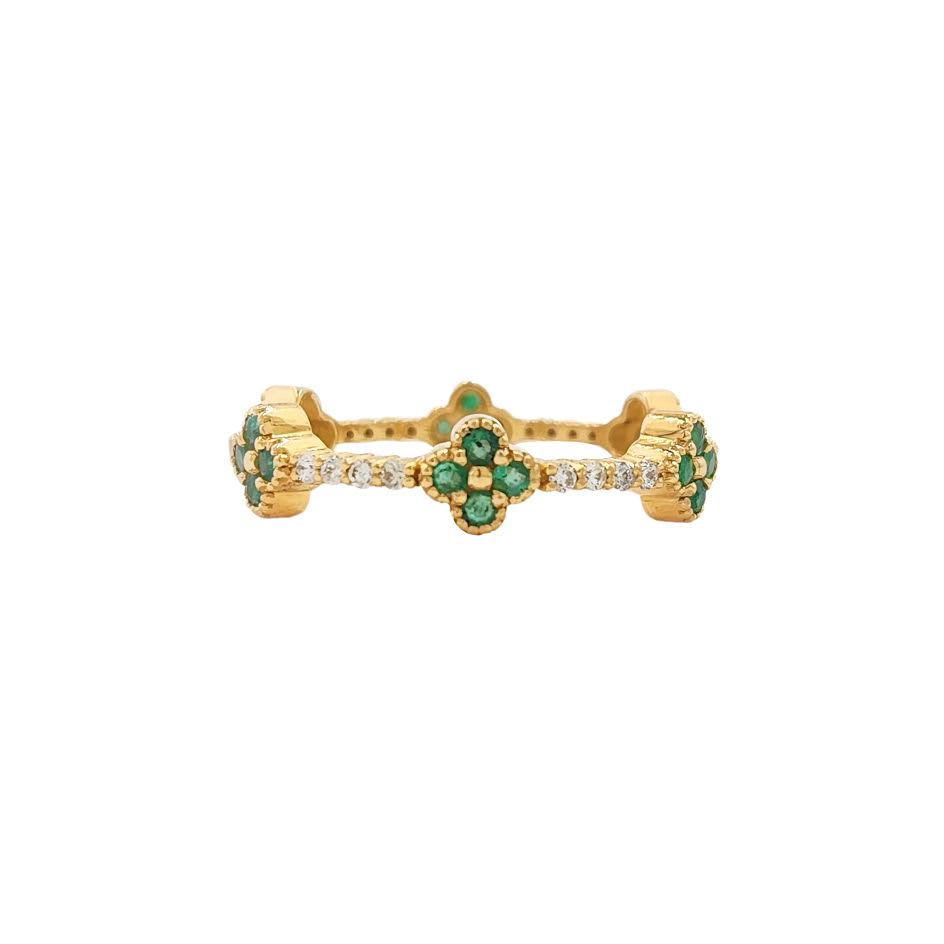 14k 0.30cttw Yellow Gold Diamond Emerald Clover Eternity Ban...