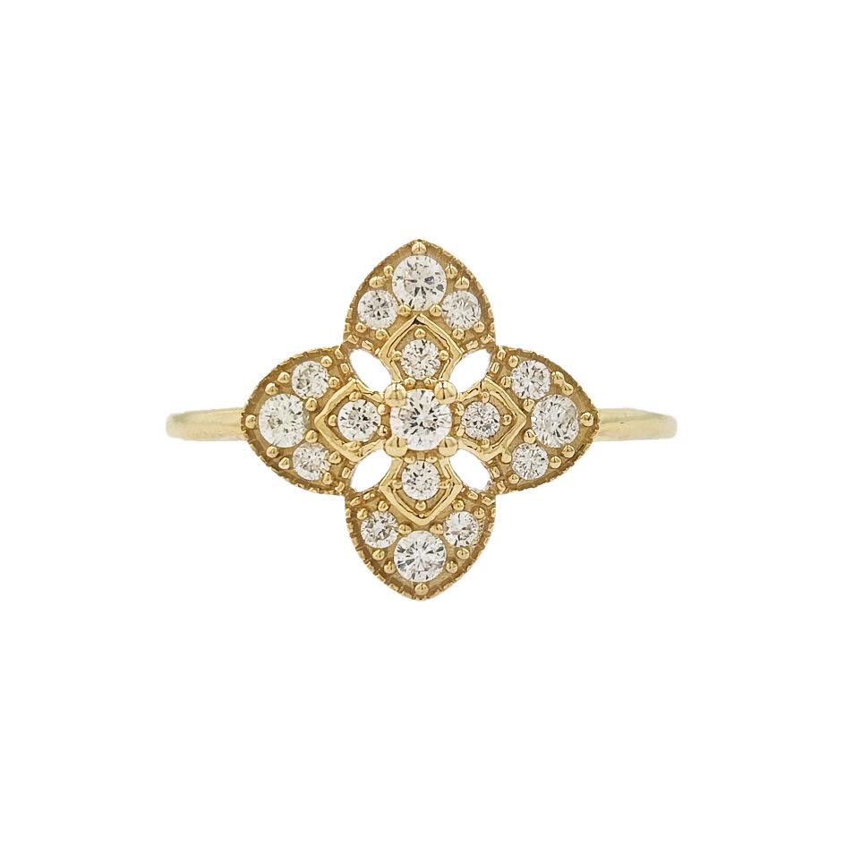 14k 0.25cttw Yellow Gold Diamond Clover Solitaire Ring