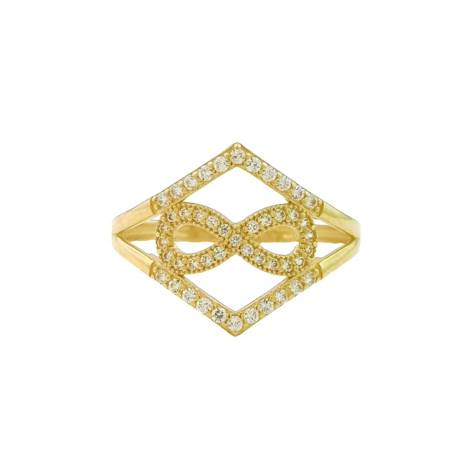 14k CZ Yellow Gold Infinity Chveron Ring