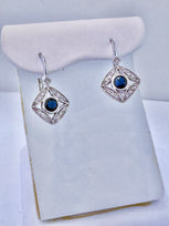 14k 0.21 cttw 14k white gold sapphire and diamond hanging earrings