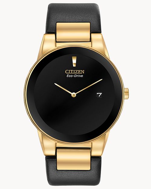 Citzen Axiom Black Dial & Gold Tone Case Watch w/ a Black Leather Band