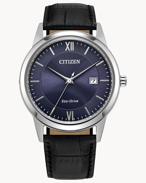 Citizen Classic Men's Blue Dial Black Leather Eco Drive Watch