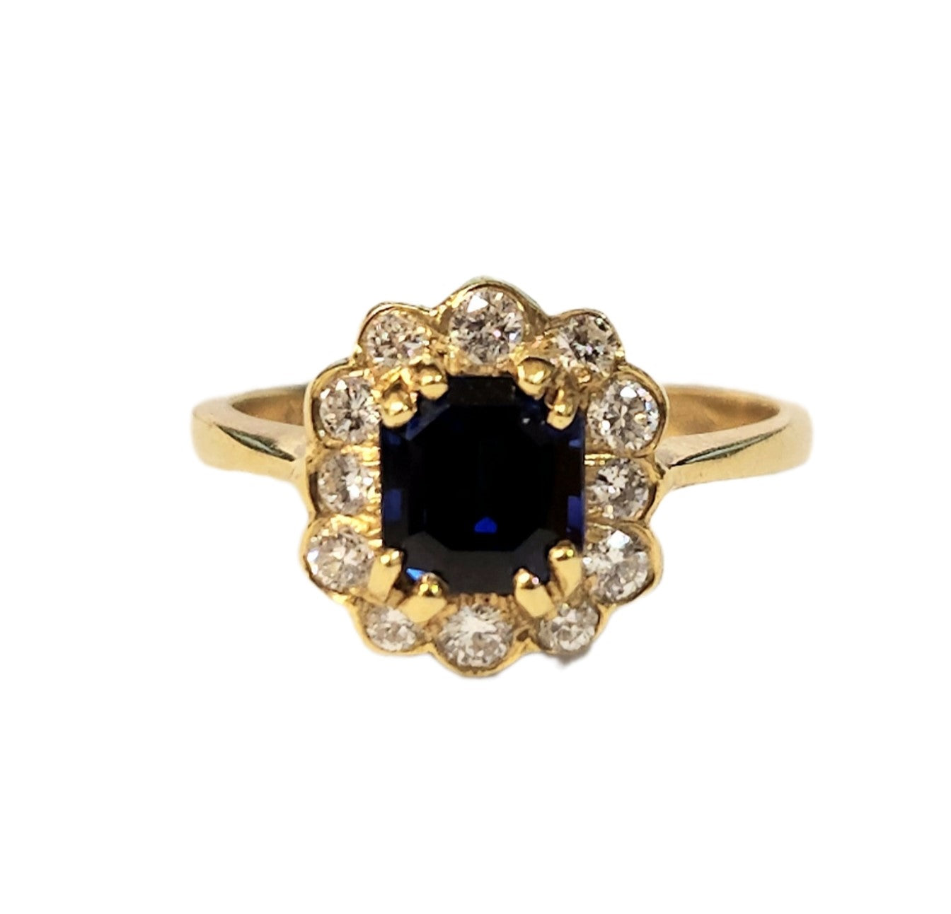 18k 0.30cttw Sapphire Diamond Halo Yellow Gold Ring