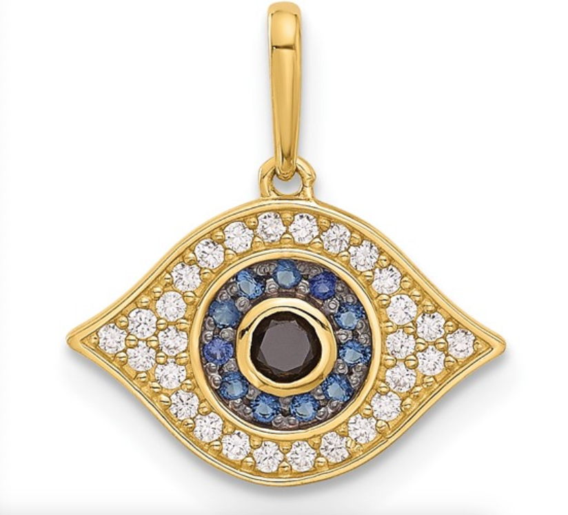 14K Polished Multi-color CZ Evil Eye Pendant