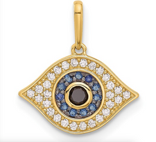 14K Polished Multi-color CZ Evil Eye Pendant