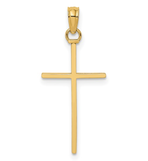 14K 3-D and Polished Stick Cross Charm