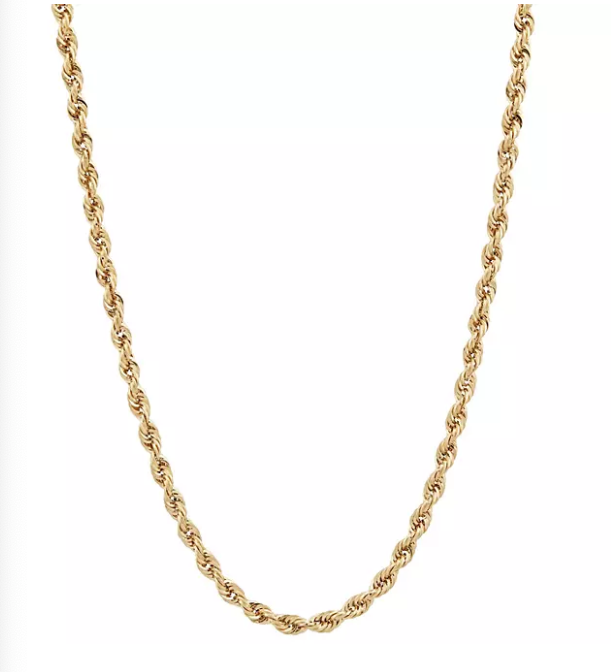 14K 18" Yellow Gold Diamond-cute Rope Chain w/ Lobster Clasp