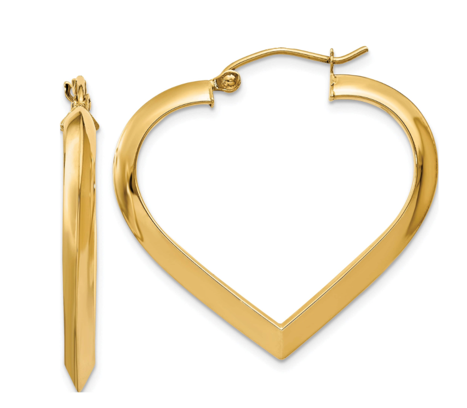 14K Yellow Gold Polished Heart Hoop Earring