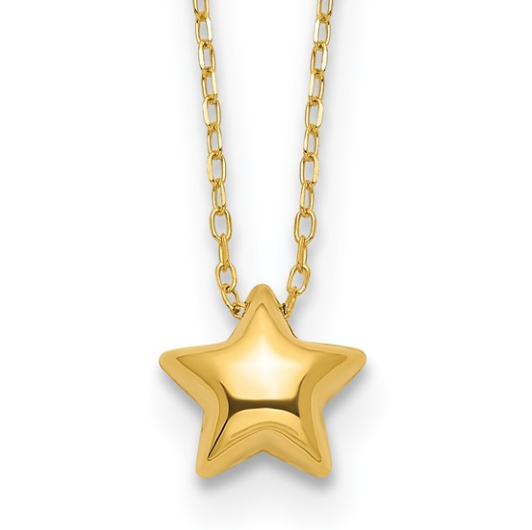 14k Polished Puffed Star 16.5in Necklace