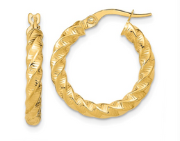 14k Gold Polished 3mm Twisted Hoop Earrings