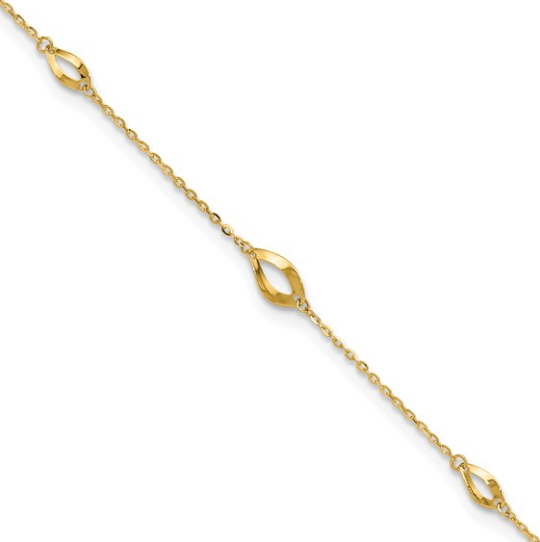 14k 6-Station Oval Link 9in Plus 1in Ext Anklet