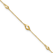 14k 6-Station Oval Link 9in Plus 1in Ext Anklet