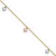 14K Tri-color Polished Hearts 9in Plus 1in ext. Anklet