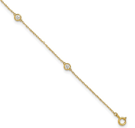 10k Polished Bezel-set CZ 5-Station 10 inch Anklet