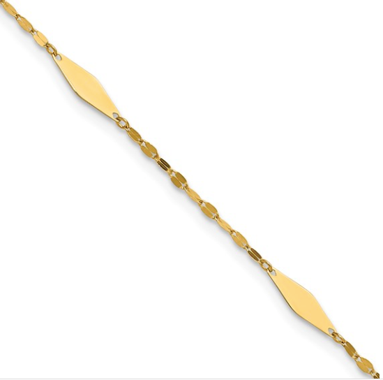 14K Polished Geometric 9in plus 1in ext. Anklet
