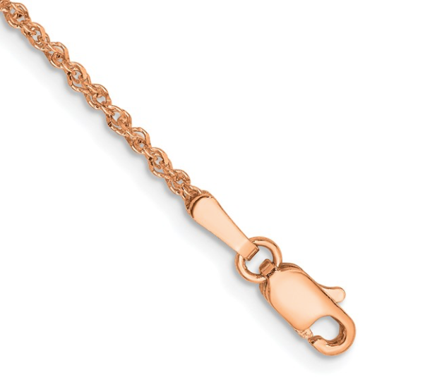 14K Rose Gold 10 inch 1.7mm Ropa with Lobster Clasp Anklet