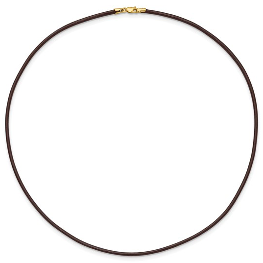 14k Yellow Clasp 2mm 16 inch Brown Leather Cord Necklace