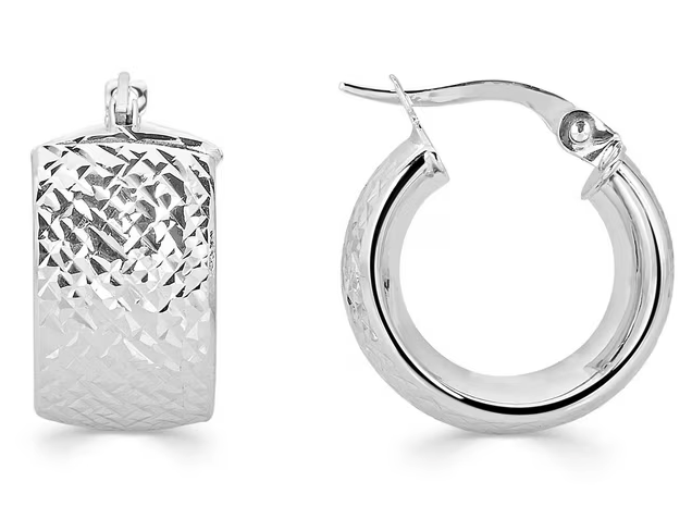 14K White Gold Diamond-cut Huggies