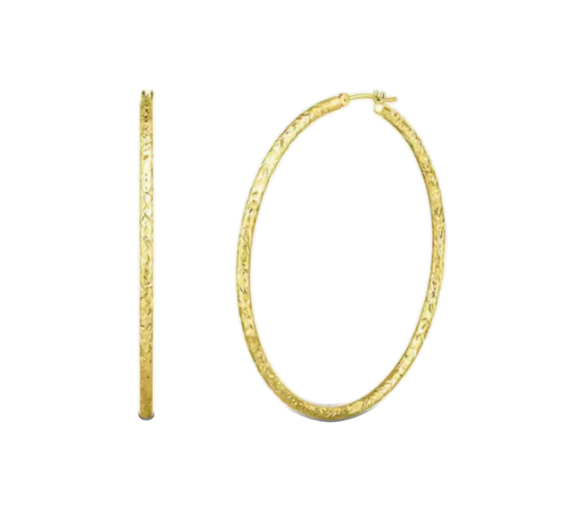 10K Yellow Gold 30mm Tube Diamond-cut Hoops