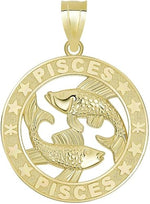 14k Yellow Gold Round Pisces Zodiac Sign Pendant
