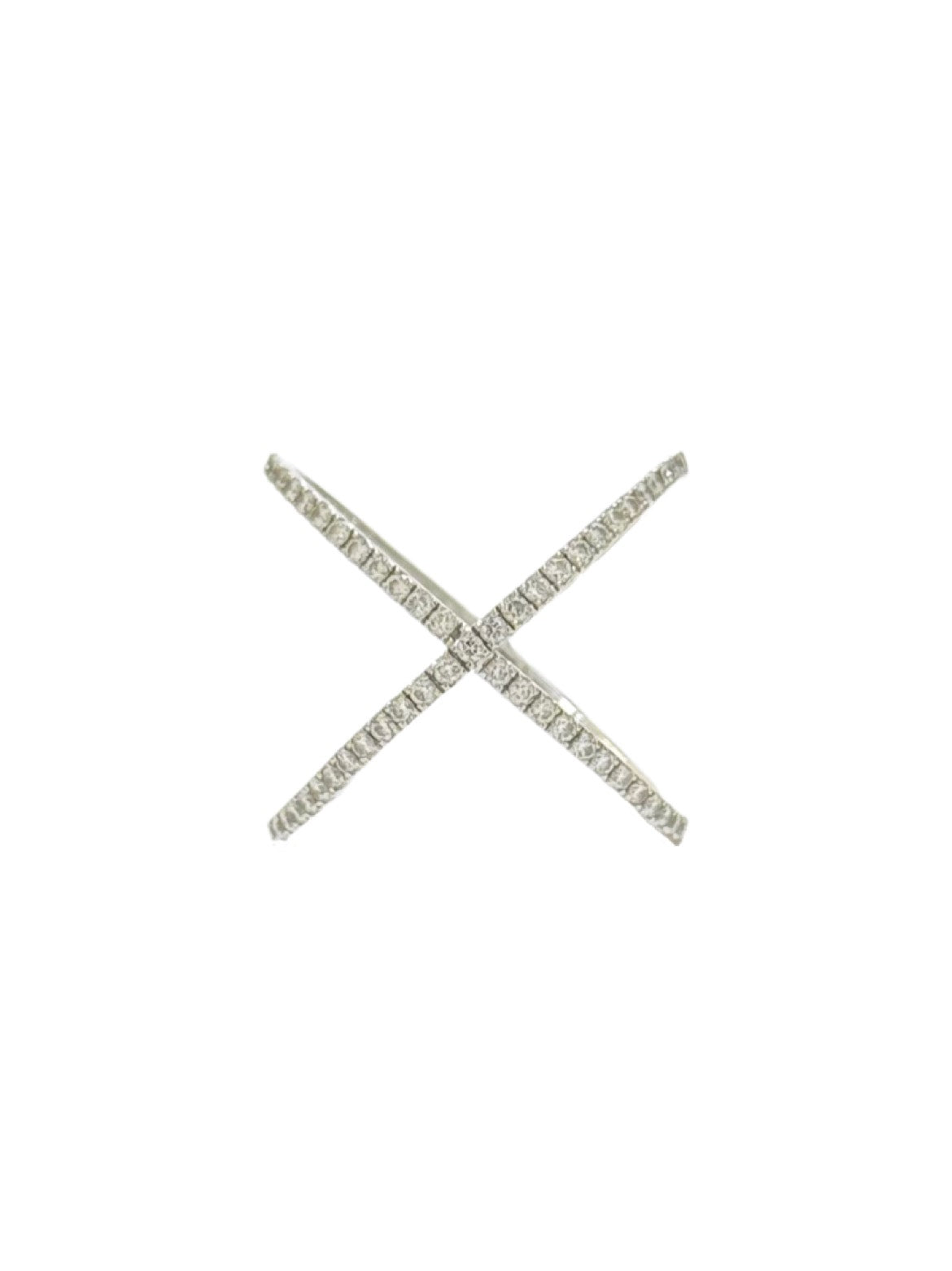 14k White Gold Diamond Criss Cross X Ring