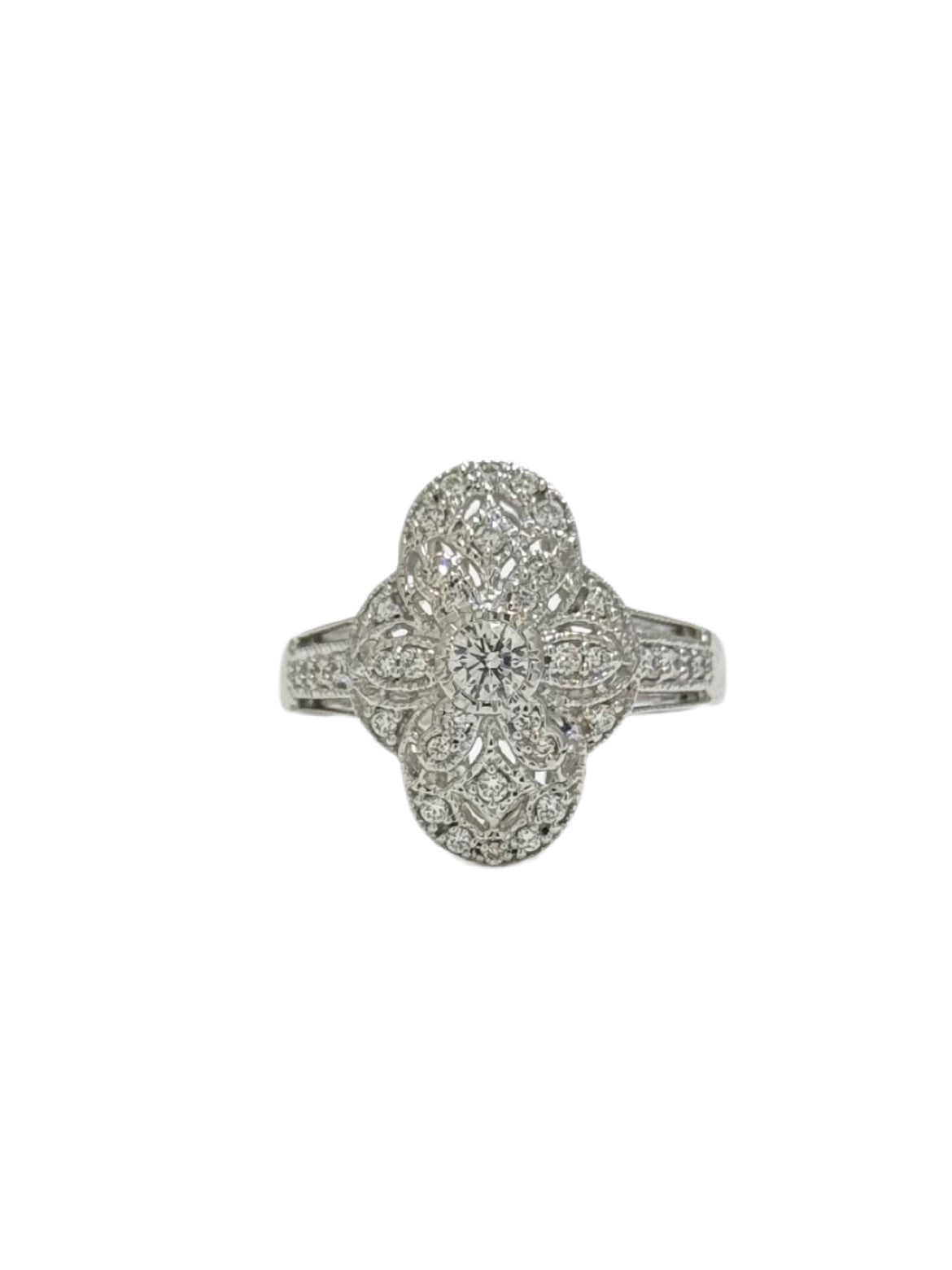 14k 0.50cttw White Gold Diamond Antique Style Ring