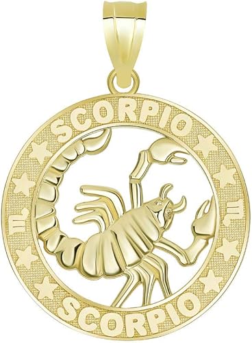 14k Yellow Gold Round Scorpio Zodiac Sign Pendant