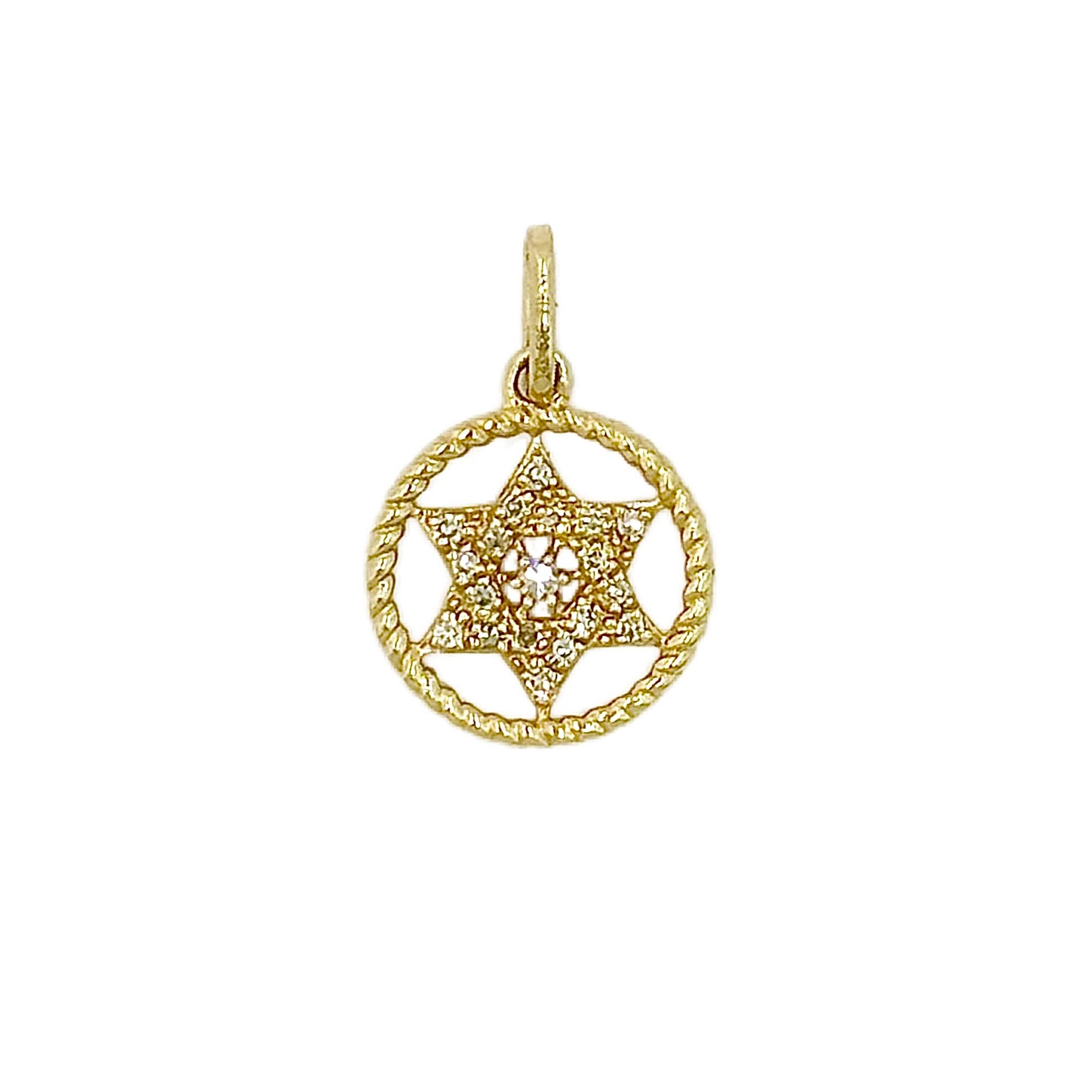 14k 0.05cttw Yellow Gold Star of David Round Rope Pendant