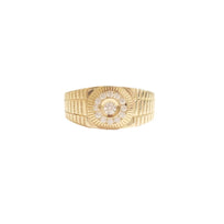14k CZ Yellow Gold Bezel Mens Watch Style Ring