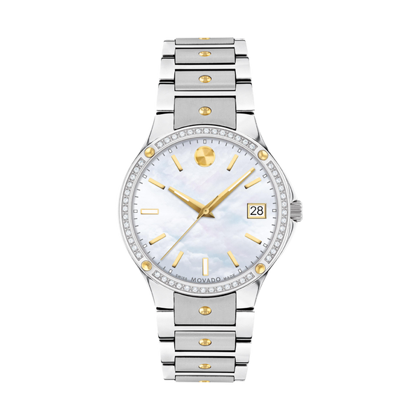 Movado SE, 32mm finished stainless steel white mother-of-pea...