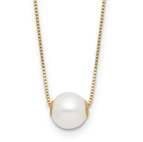 14K 7-8mm Round White Freshwater Cultured Pearl 18in Necklac...