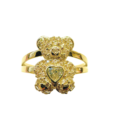 14K Yellow Gold CZ Teddy Bear Fashion Ring