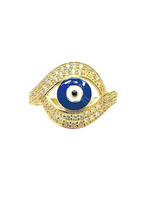 14K Yellow Gold Enameled Evil Eye CZ Fashion Ring