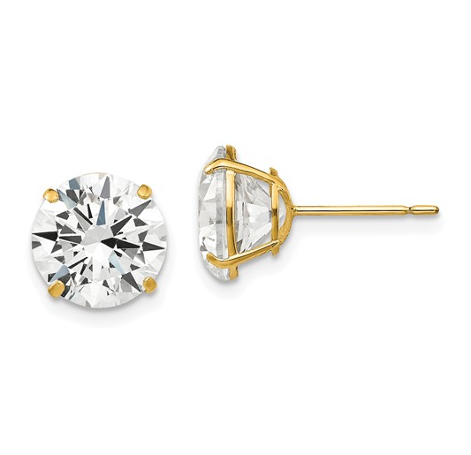 14k Yellow Gold 9mm Round CZ Post Earrings