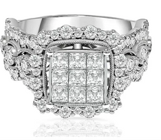 14K White Gold 1.95 cttw Diamond Cluster Engagement Ring